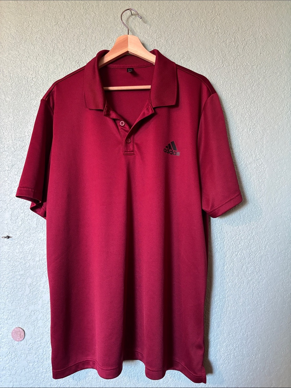 adidas Men’s Burgundy Short Sleeve Polo with Black Logo Size XL Good